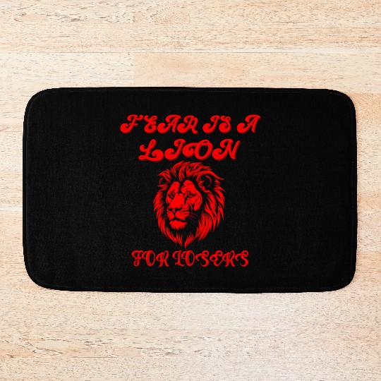 Defeating Fear with Courageous Lion Graphic. Bath Mats