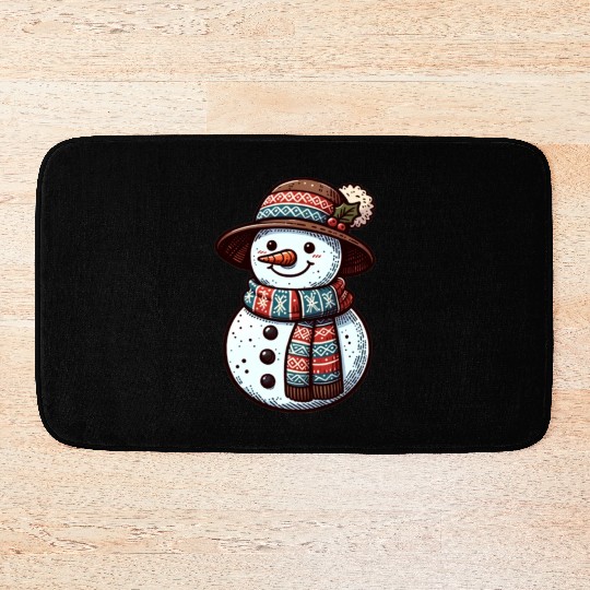 Winter Wonderland: Charming Snowman Illustration Bath Mats