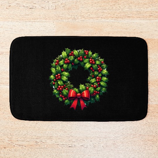 Festive Foliage: Classic Christmas Wreath Bath Mats