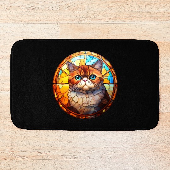 Exotic Shorthair cat in stained glass Bath Mats