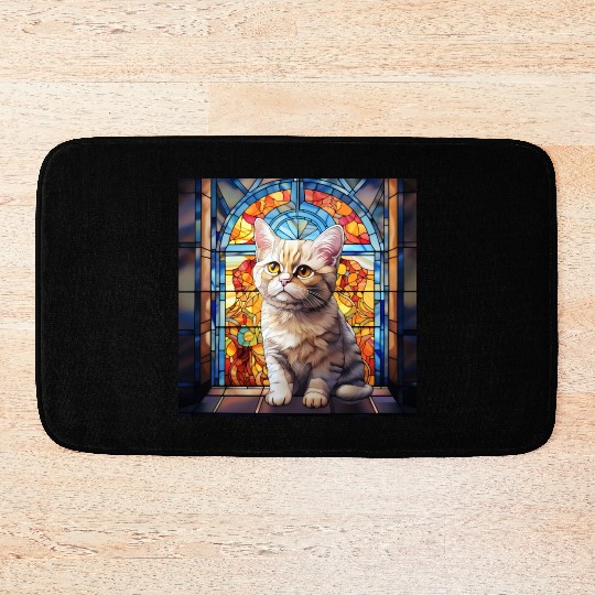 British Shorthair kitten in stained glass Bath Mats