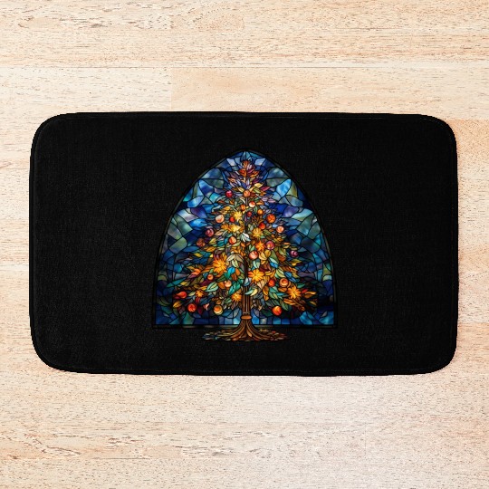 Stained Glass Christmas Tree Bath Mats