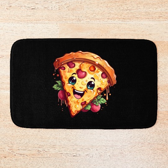 A charming kawaii style pizza slice Bath Mats