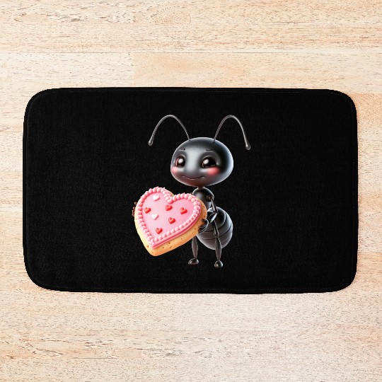 Ant With Heart Cookie Valentine's Day Greeting Bath Mats