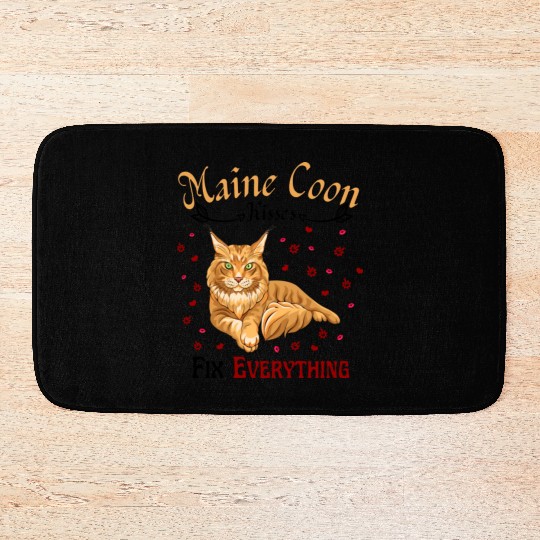 Maine Kisses Fix Everything Cute Maine Cat Lover Bath Mats