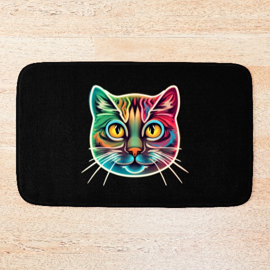 cat face neon design Bath Mats