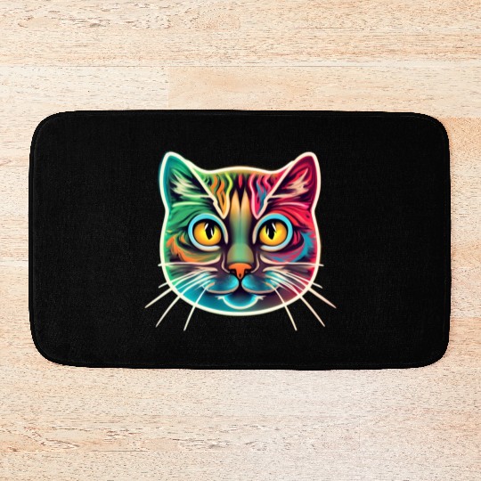 cat face neon design Bath Mats
