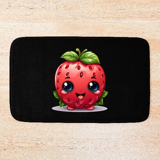 A cute kawaii style strawberry with a smiling face Bath Mats