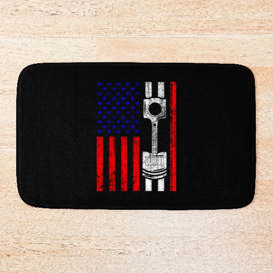 American Flag Piston Muscle Car Patriotic Vintage Bath Mats
