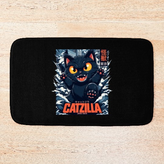 Kaiju Catzilla in Japan Tokyo Bath Mats
