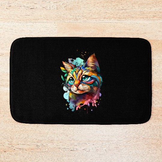 Splash Baby Cat Art, Cat Lover, Colorful Cat Bath Mats