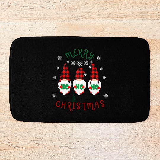 Red and green Gnomes Merry Christmas Bath Mats