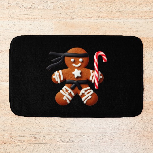 Funny Ninja Gingerbread Man Cookie Candy Cane Bath Mats