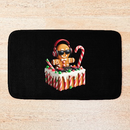 Gingerbread DJ Booth Christmas Holiday Candy Cane Bath Mats