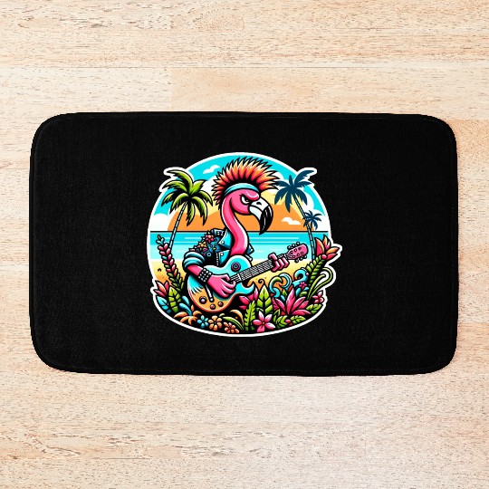 Flamingo Rockstar: Tropical Punk Fusion Bath Mats