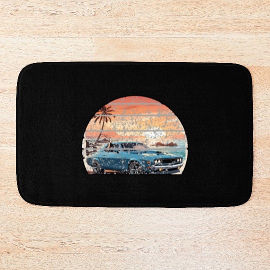 A muscle car cruisingon a coastal road. Bath Mats