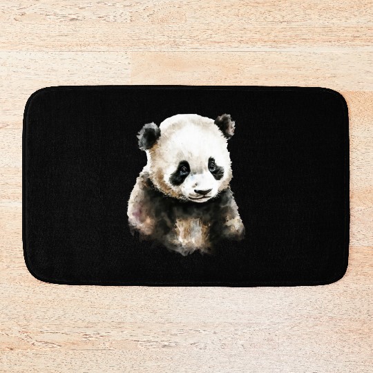 Cute Panda Bear Watercolor Painting Portrait Bath Mats