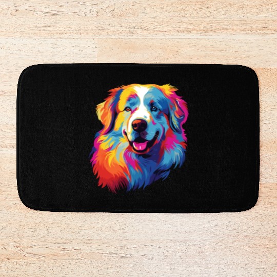 Watercolor Colorful Great Pyrenees Bath Mats