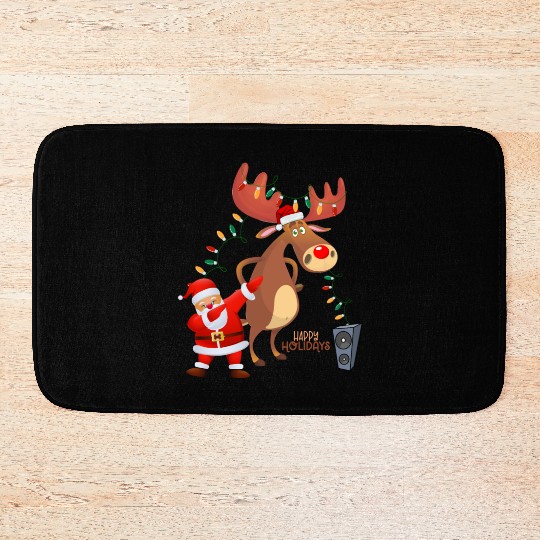 Christmas Lights Dabbing Santa Dancing Rudolph Bath Mats
