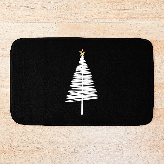 White Christmas Tree Brushstroke with Golden Star Bath Mats
