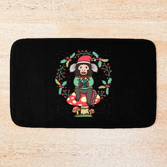 Marmoset Monkey On Mushroom Christmas Wreath Bath Mats