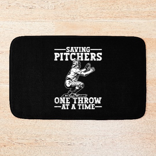 Baseball Catcher Saving Pitchers Bath Mats