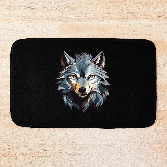 Majestic Wolf Face Illustration Bath Mats