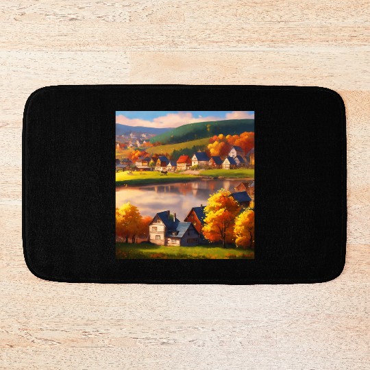 relaxing village skyline in autumn 1 Bath Mats