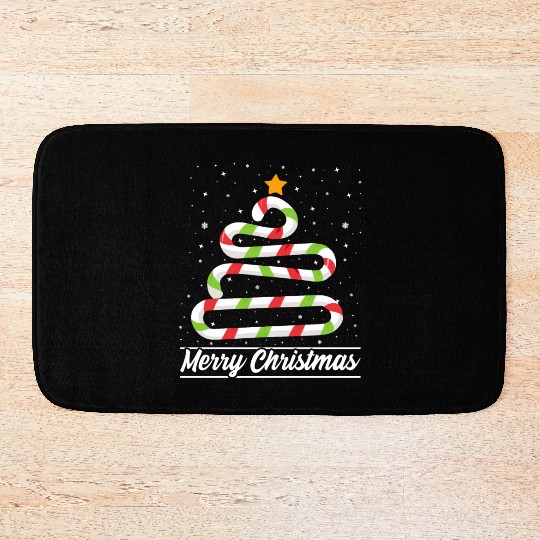 Candy Cane Tree Christmas Xmas Holidays Santa Hat Bath Mats