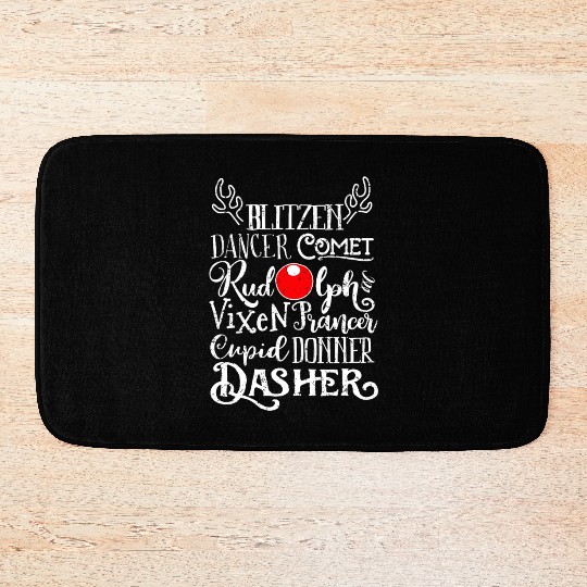 Santa's Reindeer Rudolph List Christmas Themed Mem Bath Mats