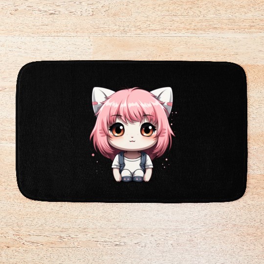 kawaii cat face with cat head Bath Mats
