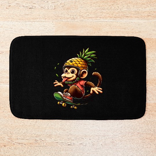 skateboarding monkey with pineapple helmet Bath Mats