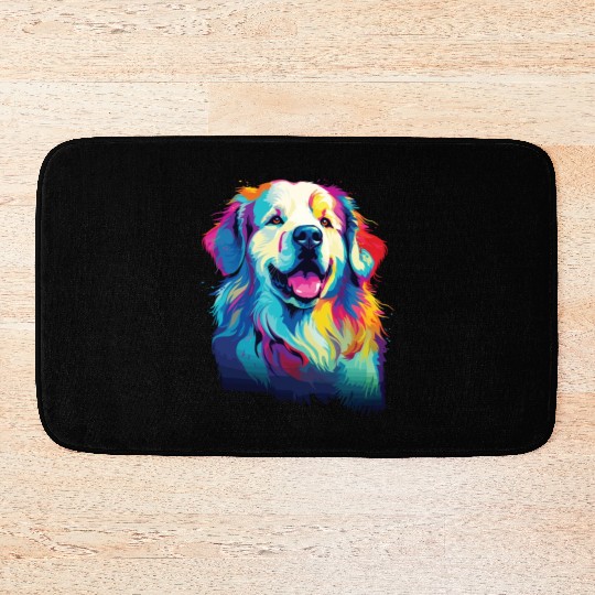 Watercolor Colorful Great Pyrenees Bath Mats