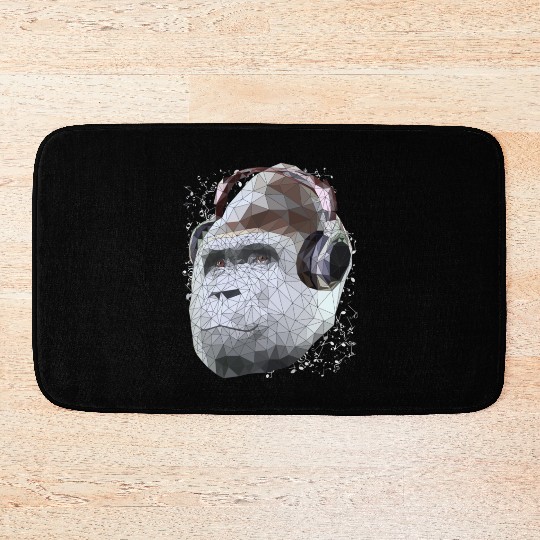 Gorilla with headphones low poly pop art Bath Mats