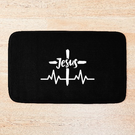 Heartbeat Jesus Cross Christian Faith Bath Mats