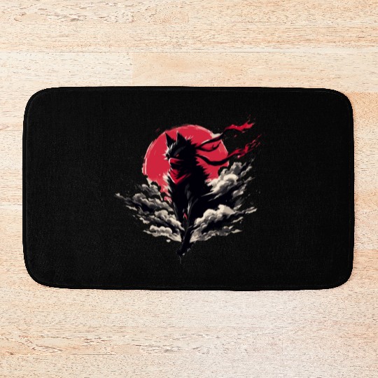 Cool Ninja Dog Japan Retro Vintage Bath Mats