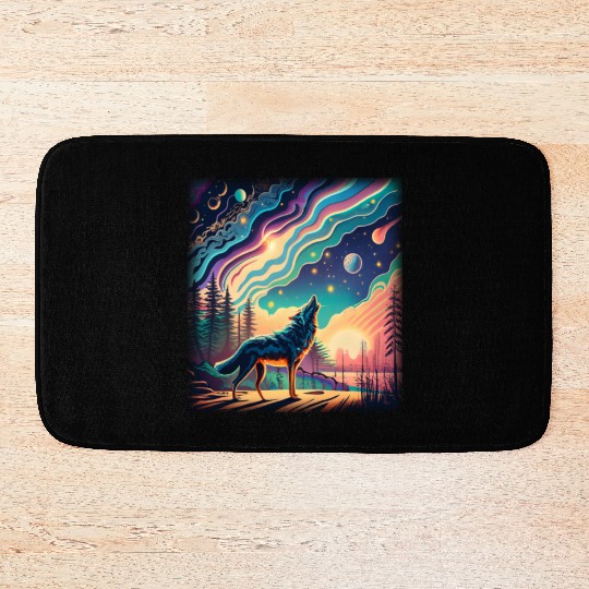 Majestic Wolf Howling At The Eclipse Bath Mats