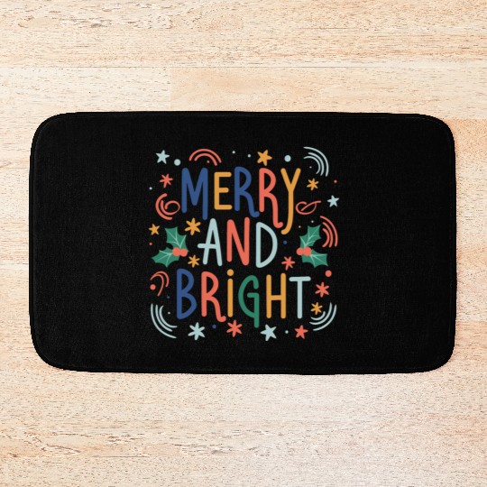 Merry and Bright Colorful Pastel Christmas Design Bath Mats