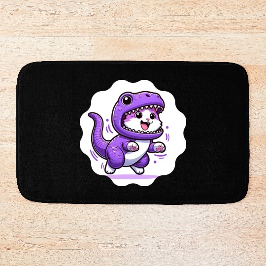 Energetic Cat in Velociraptor Costume - Playful Fe Bath Mats