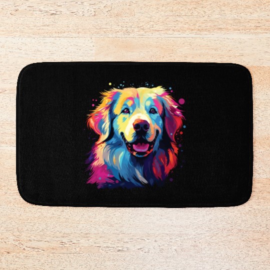 Watercolor Colorful Great Pyrenees Bath Mats