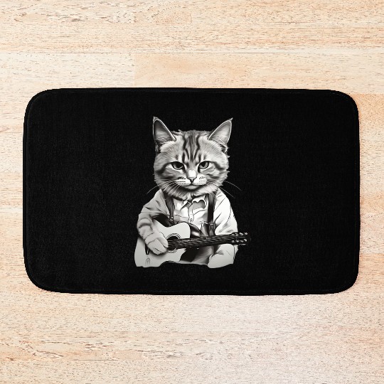 Cat playing guitar - Rock cat Bath Mats