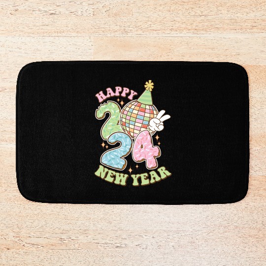 Happy New Year 2024 disco ball party Bath Mats