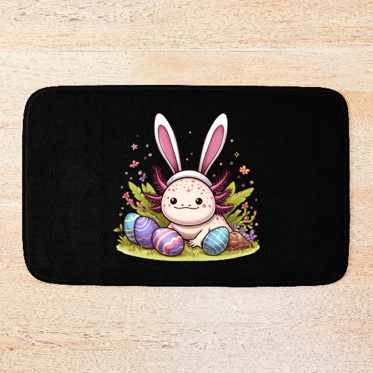 Happy Easter with axolotl and bunny ears Bath Mats