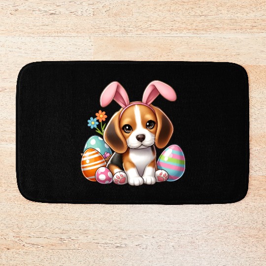 Beagle with bunny ears and easter eggs Bath Mats