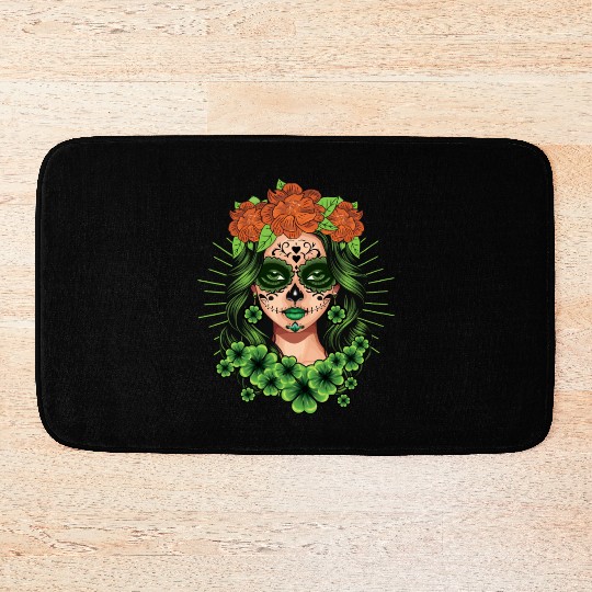 St Patrick's Day Dia De Los Muertos Catrina Bath Mats