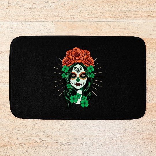St Patrick's Day Dia De Los Muertos Calavera Bath Mats