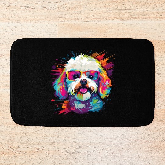 Watercolor Colorful Bichon Frise Bath Mats