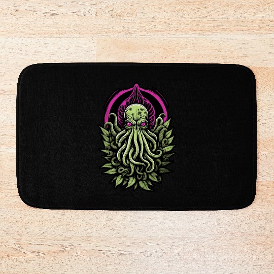Colorful Cthulhu Bath Mats with Marijuana Leaves