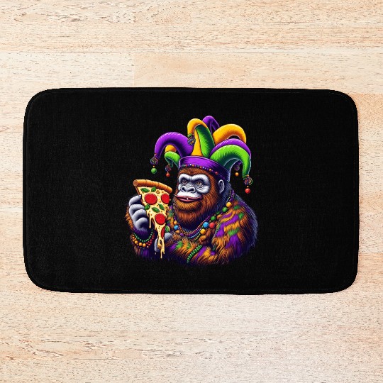 Mardi Gras Bigfoot with Fool's Hat Pizza Bath Mats