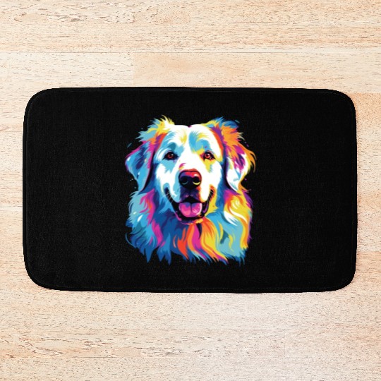Watercolor Colorful Great Pyrenees Bath Mats